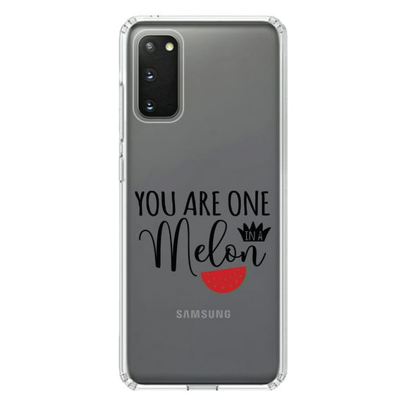 DistinctInk Clear Shockproof Hybrid Case for Galaxy S20 / S20 5G (6.2" Screen) - TPU Bumper Acrylic Back Tempered Glass Screen Protector - You Are One in a Melon Watermelon