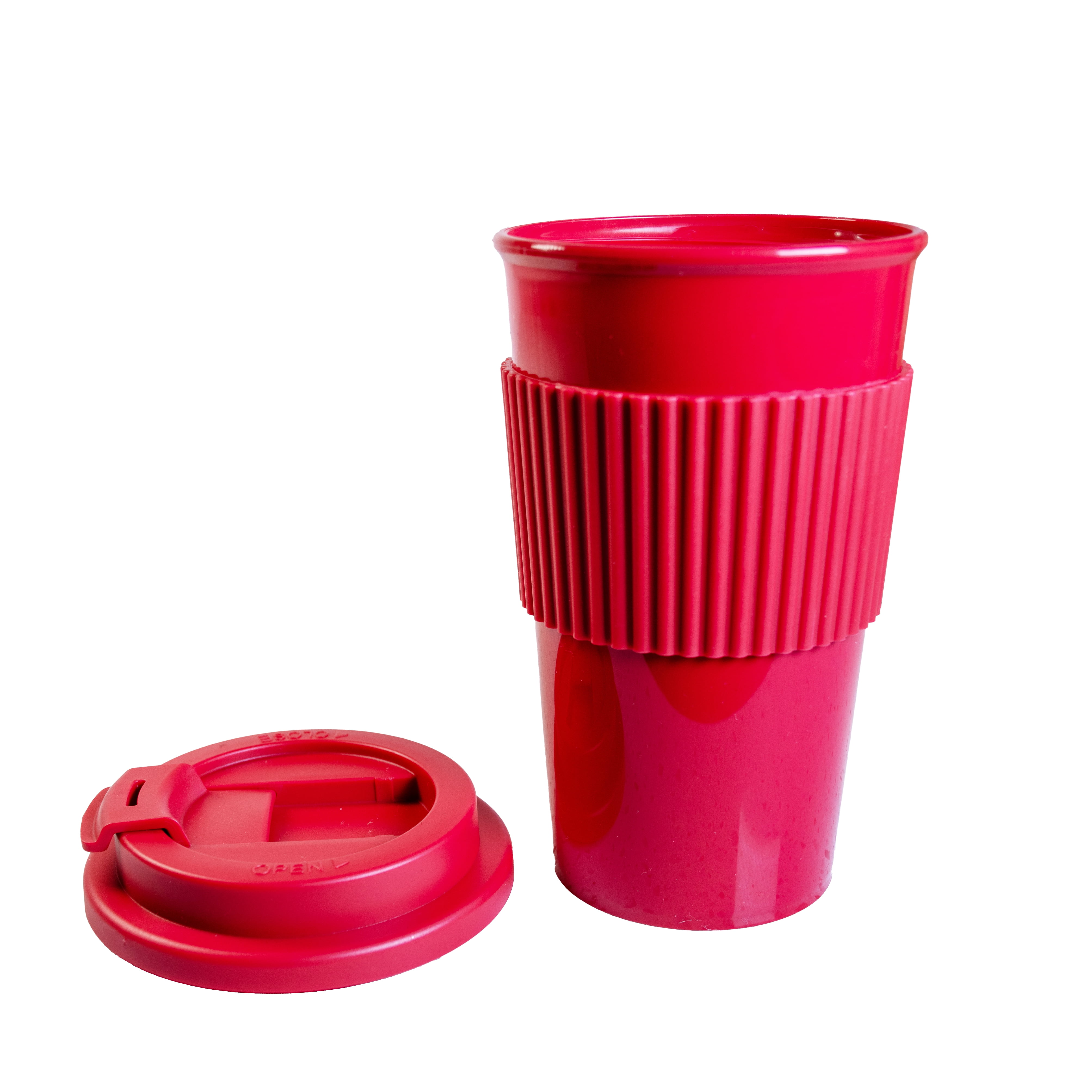 Mainstays 18oz Plastic To Go Coffee Tumbler, Red Perfect for Your On-The-Go Beverages