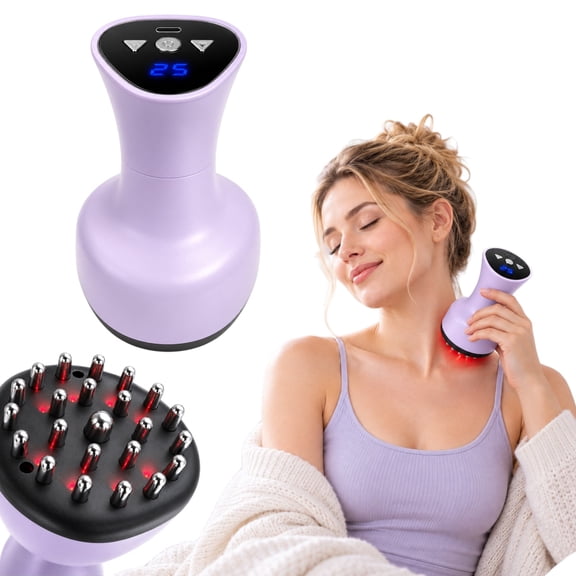 FDA Cleared Handheld Body Massager with Red Light Therapy, Heat & Vibration, 23 Nodes, 9 Levels, Rechargeable Electric Massage Brush