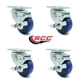 thumbnail image 2 of 3 Inch Blue Polyurethane Wheel Swivel Top Plate Caster Set with Brake SCC, 2 of 2