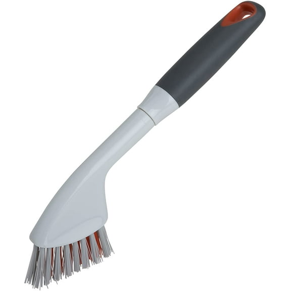 Smart Design Non Scratch Grout Brush - Non-Slip Handle - Long Lasting Bristles - Odor Resistant - Cleaning Kitchen Bathroom Tile Grout, Shower Door Tracks & Fixtures - 10.5 inch - Gray & Sunset Orange