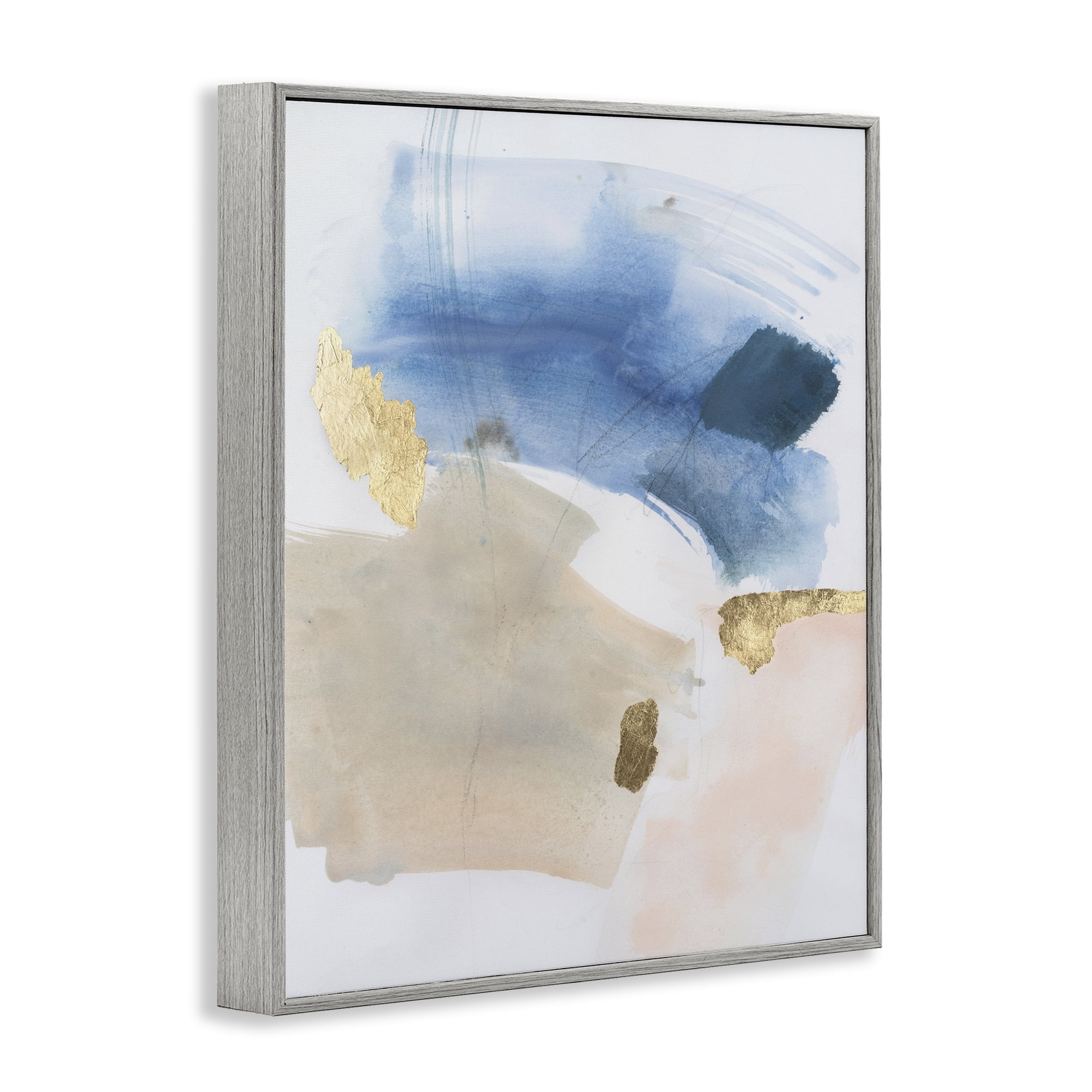 Stupell Industries Soft Ombre with Gold Accents Abstract Painting Gray Framed Art Print Wall Art, 24 x 30
