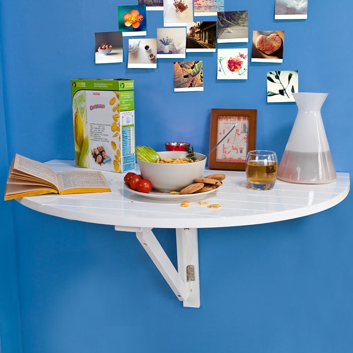 So Half Round Folding Woodwall Mounted Drop Leaf Dining Table Desk Workstation White Fwt10 W Com So Half Round Folding Woodwall, Half Round Wall Mounted Table