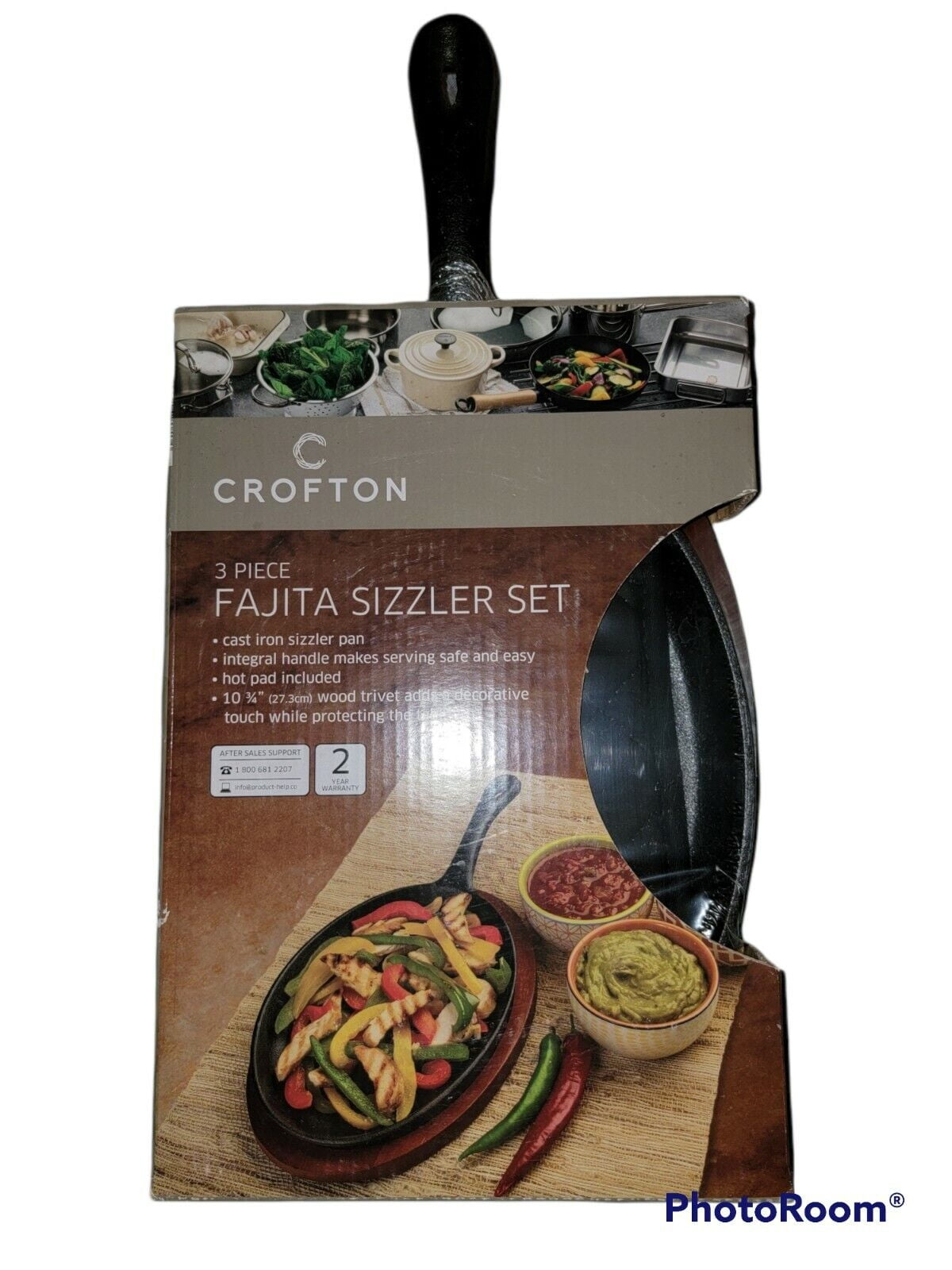 Crofton Cast Iron Sizzle Skillet Set w/ Wood Trivet & Hot Pad