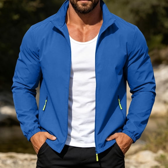 Men's Classic Zip Front Polar Fleece Jacket Royal Blue 3XL