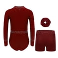 thumbnail image 2 of Runhomal Kids Girls Shiny Rhinestone Long Sleeve Gymnastic Leotard Ballet Tumbling Dance Unitard with Shorts Set Burgundy 10, 2 of 5