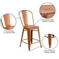 thumbnail image 6 of Flash Furniture Commercial Grade 4 Pack 24" High Distressed Orange Metal Indoor-Outdoor Counter Height Stool with Back, 6 of 14