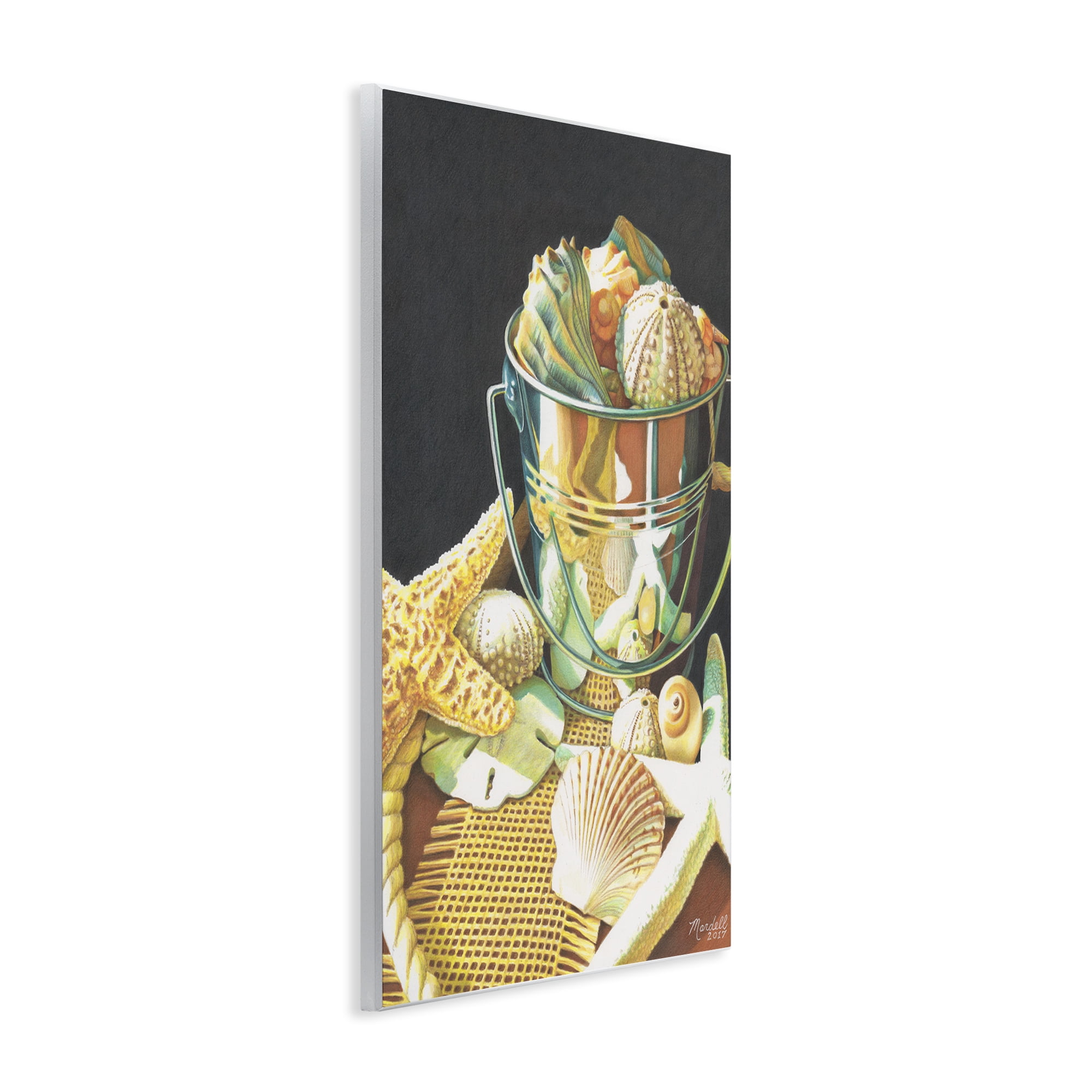 Stupell Industries Bucket Of Seashells Coastal Painting Unframed Art Print Wall Art, 13 x 19