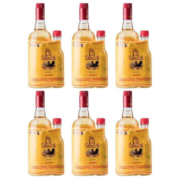 Pack de 6 Tequila Tres Caballos Joven de 950 ml+Mini 250 ml Tres Caballos Joven de 950 ml + Mini de 250 ml
