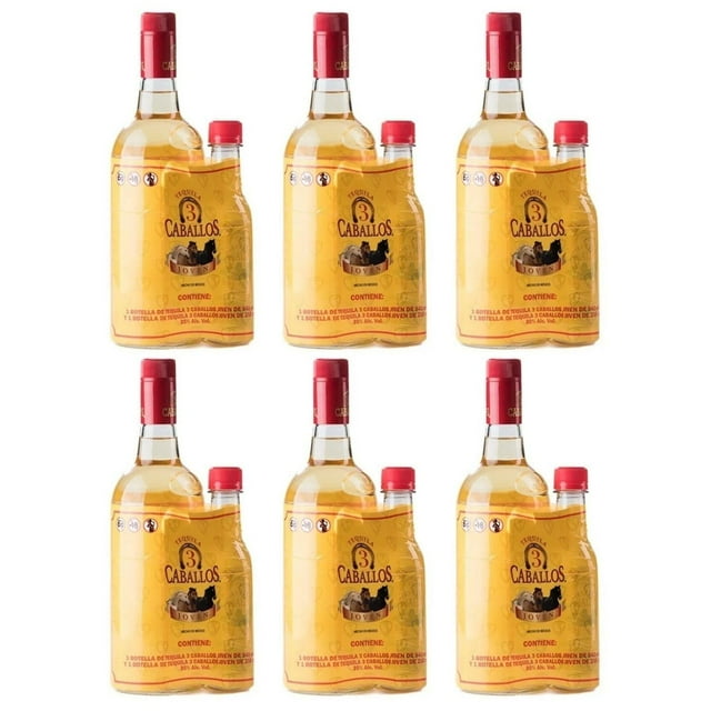 Pack de 6 Tequila Tres Caballos Joven de 950 ml+Mini 250 ml Tres Caballos Joven de 950 ml + Mini de 250 ml
