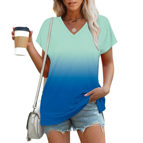 Karight Women's Printed V-neck Short-sleeved T-shirt Loose Short Sleeve
