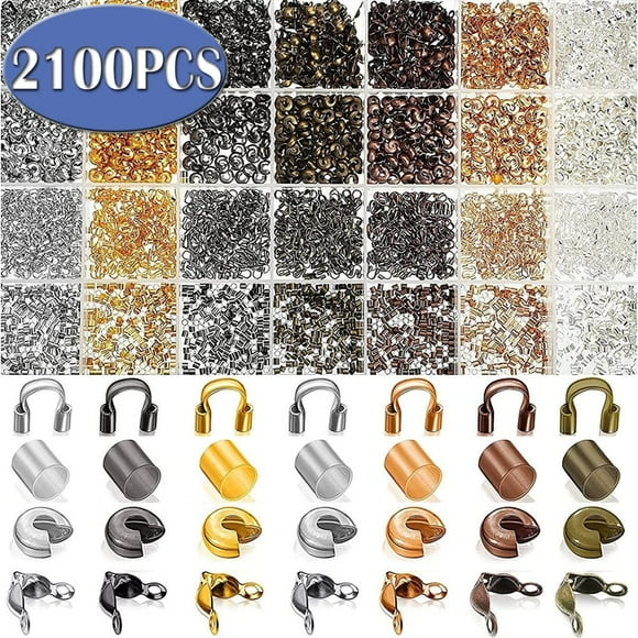 CHUANK Perles à Frire pour Fabrication de Bijoux, Couvre-Cannes en Laiton, Perles à Frire pour Bricolage, Bracelets, Colliers, 2100 Pcs