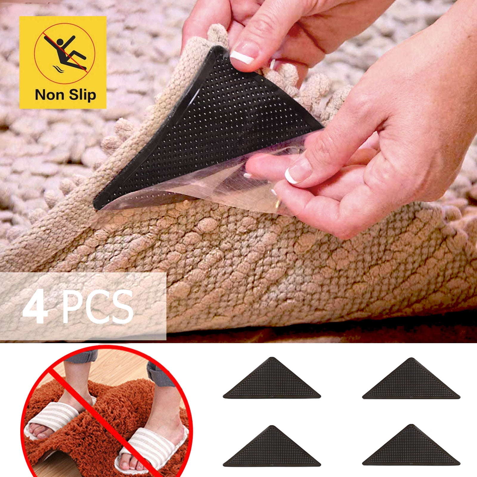 4x Silicone Rubber Corner Anti Slip Pad Mat Washable Carpet Rug Grippers 