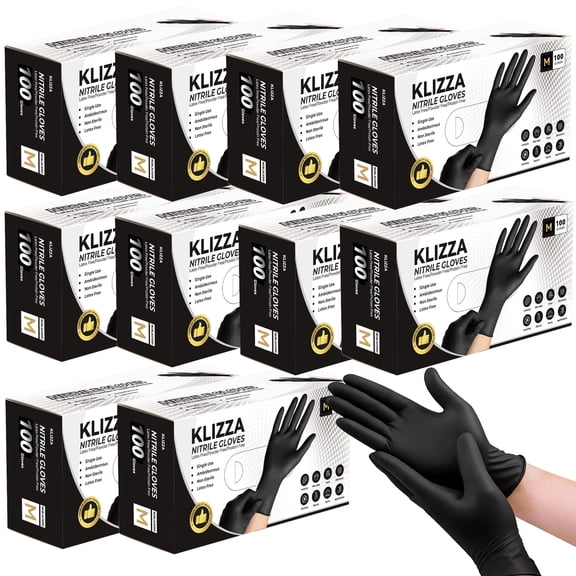 Black Nitrile Gloves Disposable 1000 Pcs, Latex-Free and Powder-Free, Food Grade Safe for Food Processing, Kitchen, Cooking, Salons, Healthcare, Household Cleaning (M Size)