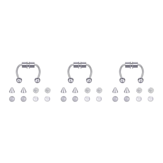 Guardoinrt Xiangbala Magnetic Fake Septum Nose Rings Hoop for Women Chic and Sophisticated Acrylic Silver 3Set