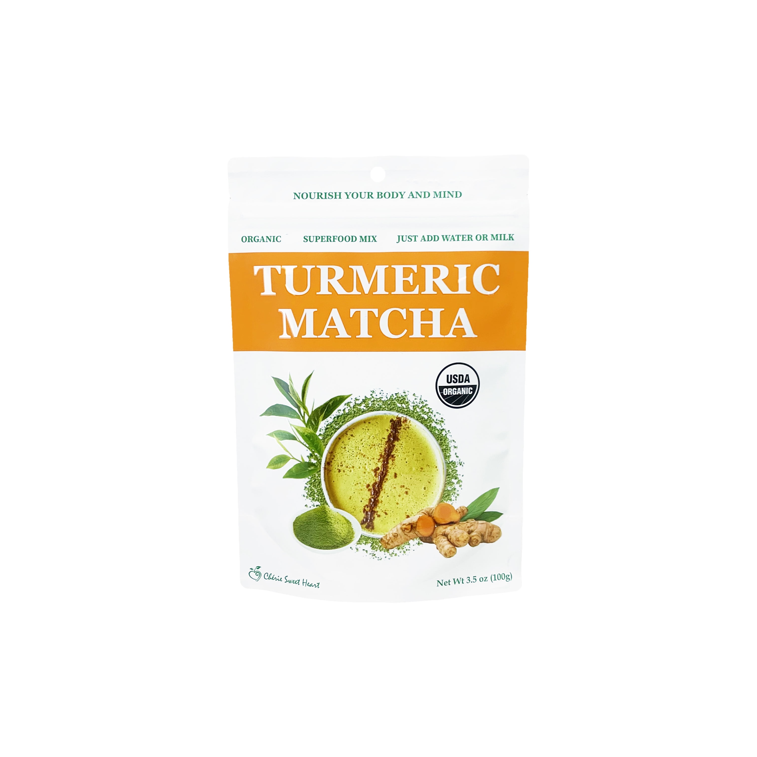 Cherie Sweet Heart Turmeric Matcha Green Tea Superfood Mix, Organic, Keto Friendly 3.5 Ounce