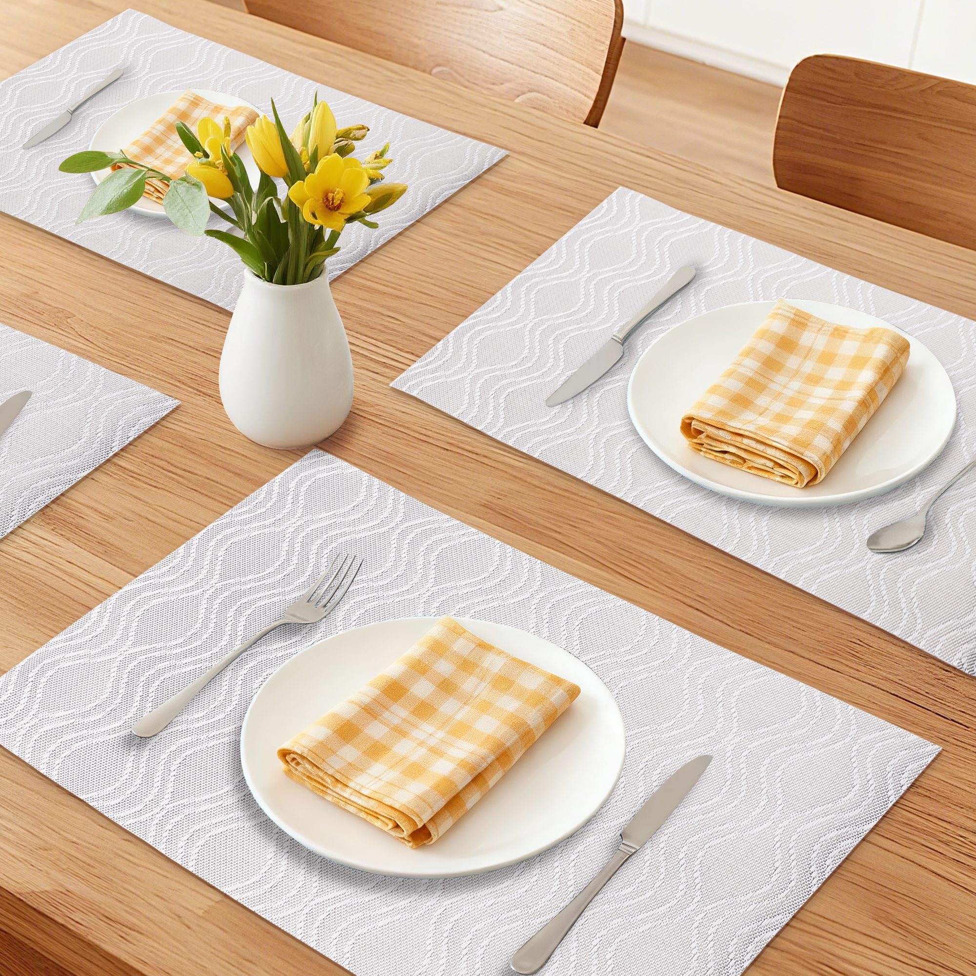 Unique Bargains Set of 6 Plastic Placemats Kitchen Mat for Dining Table Decor Beige