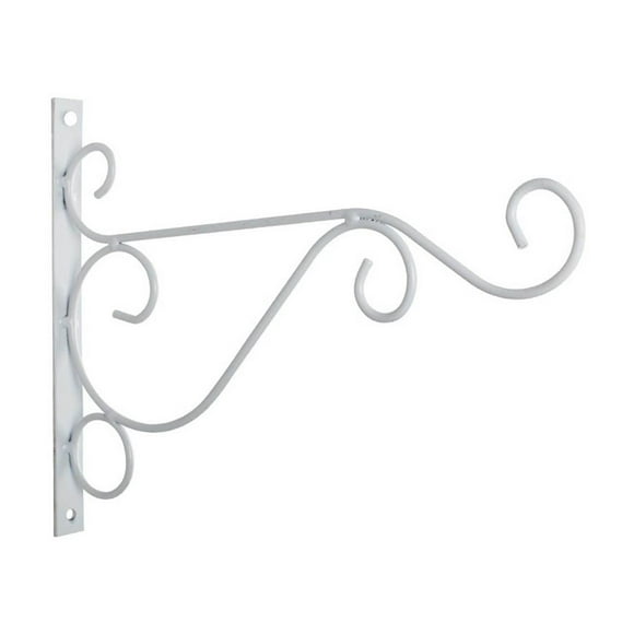 Decorative Metal Wall Hook Bracket, Heavy Duty Pot Hanger for Indoor Outdoor Use, Space Saving Hanger Mounts Any Wall Fence with Adjustable Hook, White