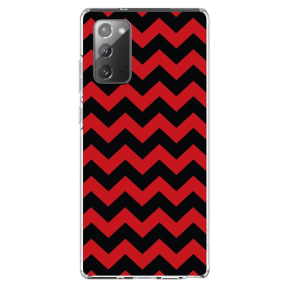 DistinctInk Clear Shockproof Hybrid Case for Samsung Galaxy Note 20 (6.7" Screen) - TPU Bumper, Acrylic Back, Tempered Glass Screen Protector - Black Red Stripes - Stripes Pattern