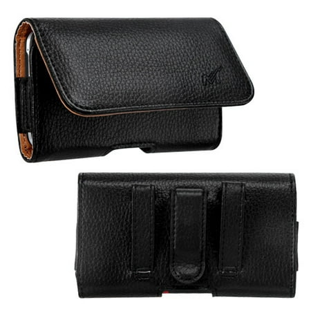 MUNDAZE Black Brown Leather Belt Clip Pouch Carrying Case For Samsung Galaxy S8 / A10E