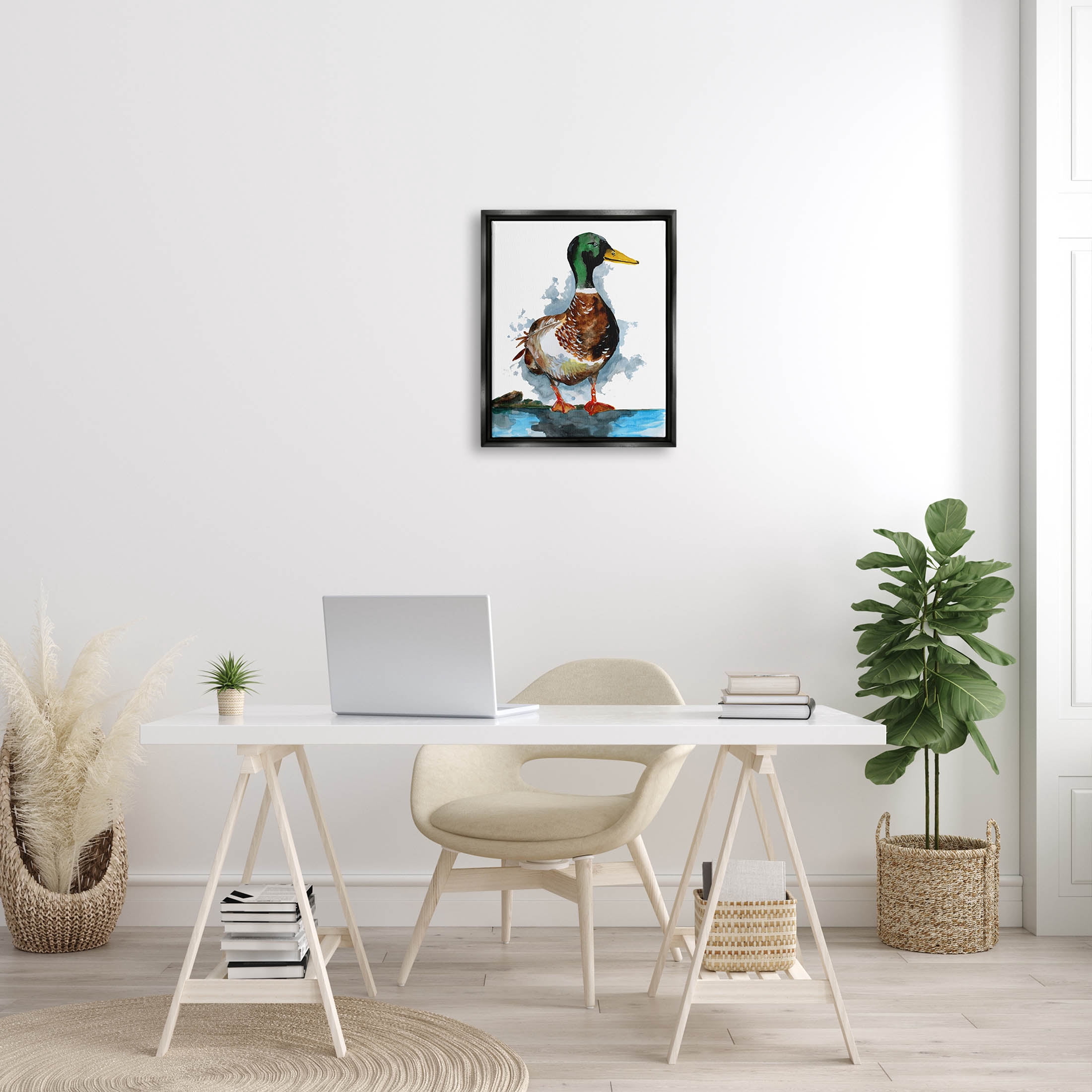 Mallard Duck Water's Edge Animals & Insects Graphic Art Jet Black Framed Art Print Wall Art