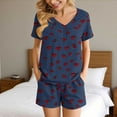thumbnail image 2 of QATAINLAV Womens Casual V Neck Short Sleeve T Shirts and Shorts 2 Piece Sets Cute Printed Pajamas Matching Set Navy, M, 2 of 9