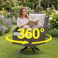 thumbnail image 6 of MOLIBYME Outdoor Patio Rattan Swivel Chair, All Weather Wicker Lounge Chair with Wood Grain Finish Armrest for Deck Porch Backyard Balcony, Off White Cushion, 6 of 10