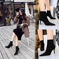 thumbnail image 5 of Zapatos de tacón alto de gamuza sexys para mujer, estilo adelgazante, estilo corto, a la moda, sencillos, ajustados y puntiagudos, botas color piel, tacones altos, 5 of 5