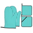 thumbnail image 1 of Oven Mitts and Pot Holders Set, Baking 4-Piece Set for Kitchen for Outdoor BBQ Mitts Heat Resistant Cooking, Blue Lines Pattern, 1 of 8