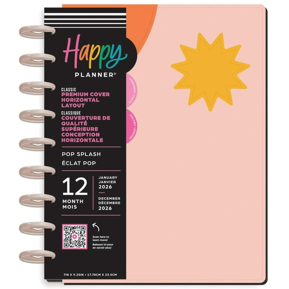 Happy Planner Vegan Leather Disc Bound Dated Planner-Pop Splash Patchwork; Jan '26 - Dec '26