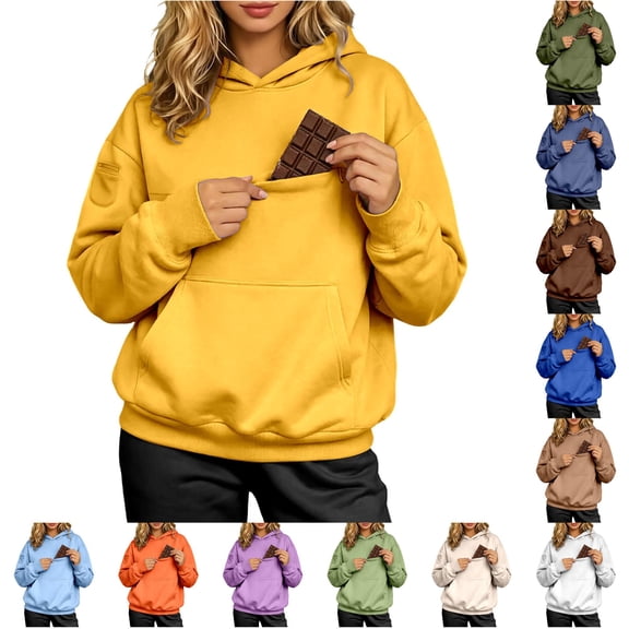 Xijirk Women Hoodies for Women Oversized Pullover Sweatshirt with Hidden Earphone Pocket for Daily Casual Wear,Yellow,S