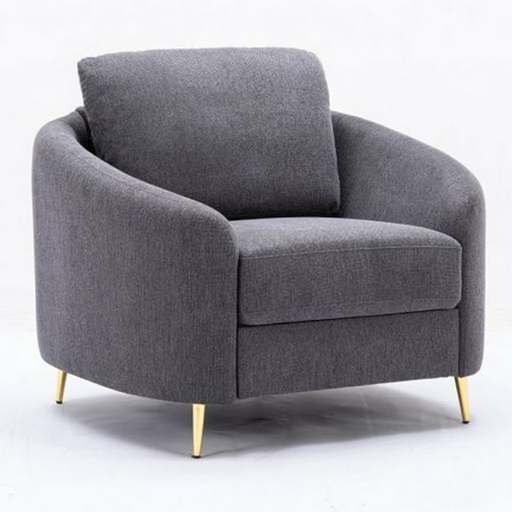 Benjara Nial 34 Inch Accent Chair, Linen Upholstery, Pine Wood, Gray and Gold