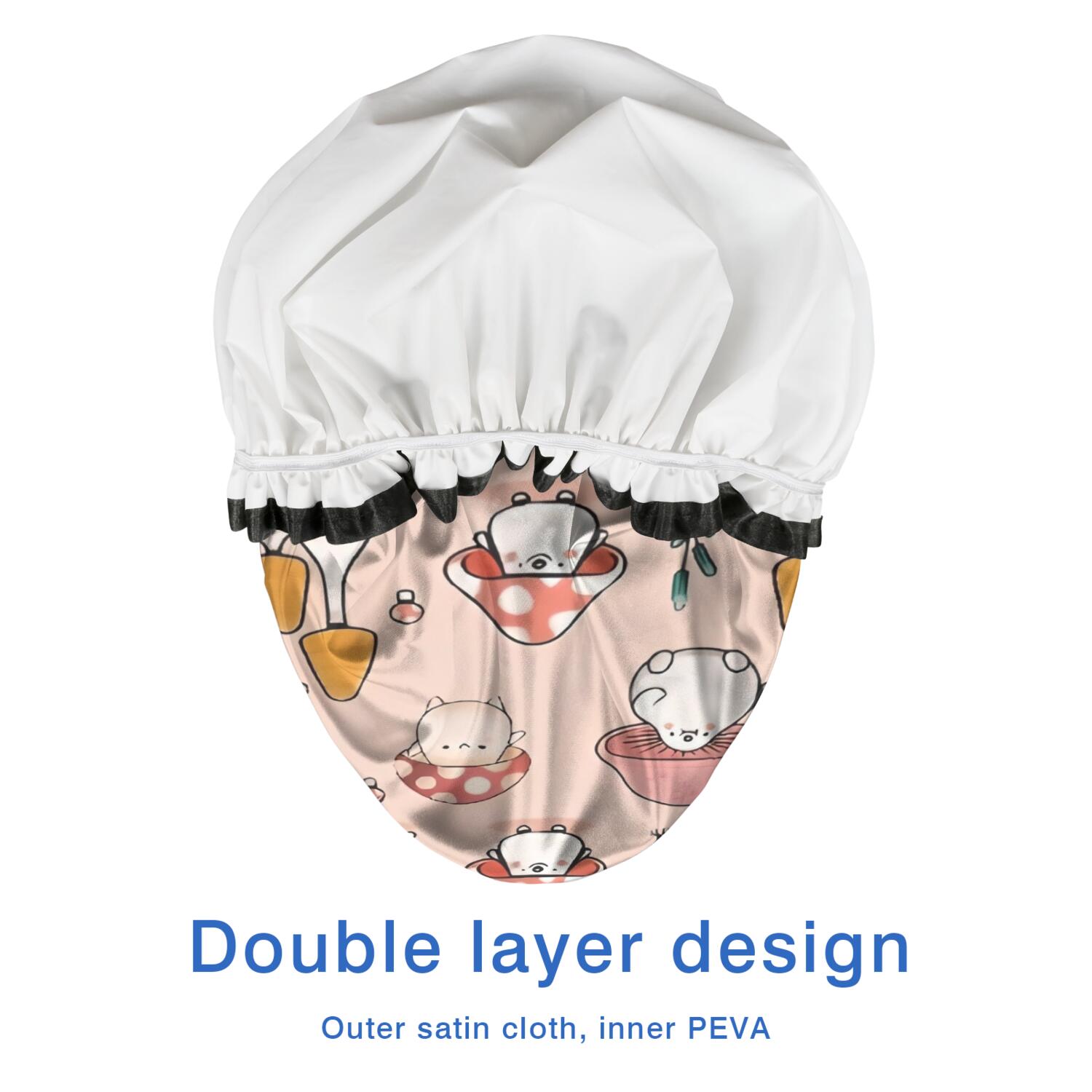 Shower Caps,Pink Mushroom Cartoon Light Pattern Waterproof Shower Cap for Women 4 Pieces,Double Reusable Hair Cover for Shower PEVA Elastic Stretch Hem