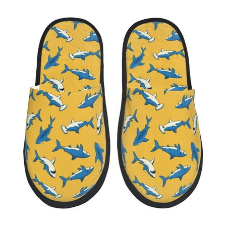 Balery Shark Print Slient Indoor Furry Fleece Comfort House Shoes Soft Non-Slip Home Shoes Cotton slippers House Slippers-- Medium