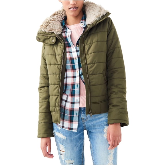 Aeropostale Womens Full Zip Puffer Jacket, Green, Juniors, Small