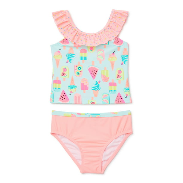 Wonder Nation Baby and Toddler Girl Ruffle Tankini Swimsuit with UPF 50 ...