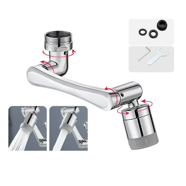 Stainless Steel Universal 1080 °Swivel Robotic Arm Swivel Extension Faucet Aerator Kitchen Sink Faucet Extender 2Water Flow Mode ,bar Laundry RV Farmhouse
