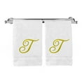 thumbnail image 2 of Monogrammed Hand Towel, Personalized Gift, 16 x 30 Inches - Set of 2 - Gold Embroidered Towel - Extra Absorbent 100% Turkish Cotton- Soft Terry Finish - for Bathroom, Kitchen and Spa- Script T White, 2 of 3
