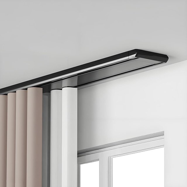 Double Row Ceiling Curtain Track, Modern Sliding Curtains Tracks Mount, Window Shade Rails Mounted Heavy Duty for Living Room Bedroom Hospital Easy Install(Black,13.8ft)