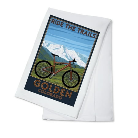 Golden, Colorado - Ride the Trails - Mountain Bike - Lantern Press Artwork (100% Cotton Kitchen