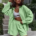 thumbnail image 2 of zfwon Co Ord Sets for Women 2 Piece Matching Set Solid Color Collared Button Down Shirts & Elasticated Waist Shorts with Pocket Casual Co Ord Outfits Summer Wear, 2 of 7
