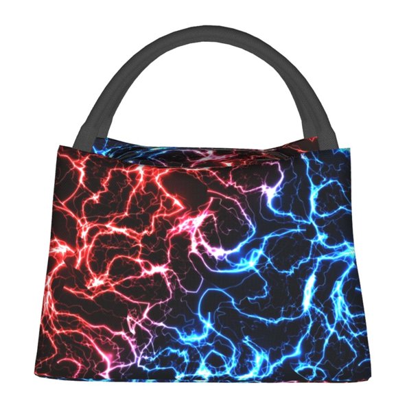 Fotbe Red And Blue Lightning Bolsa Térmica Portátil con Estampado, Bolsa de Entrega de Alimentos Aislada, Bolsa Reutilizable de Gran Capacidad para Comidas y Supermercado