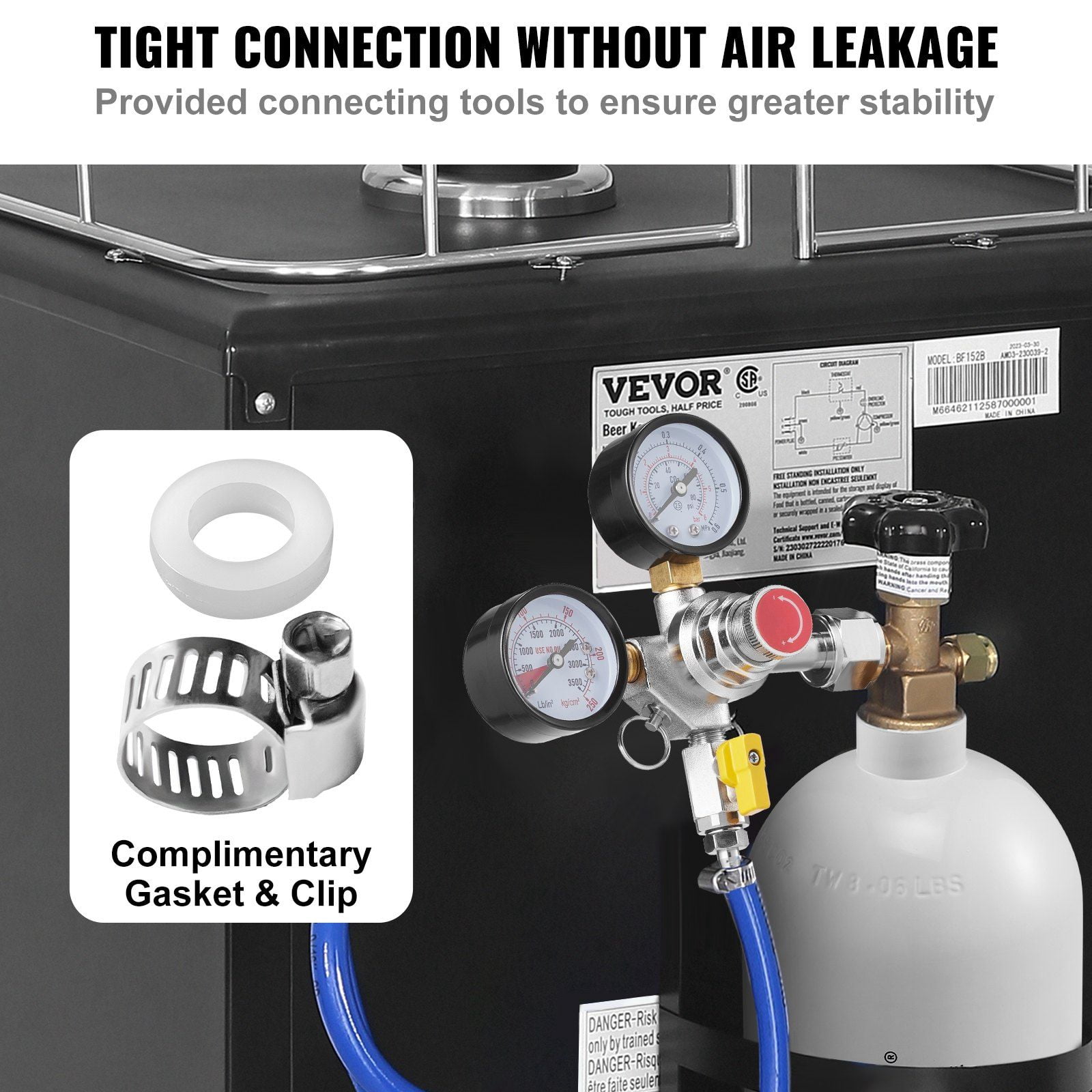 Double Gauge Regulator, CO2 Regulator Gauge with 0-60PSI, Heavy Duty CO2 Gauge Gas System, Draft Beer Regulator with Check Valve, Adjustable Pressure Regulator for Draft Beer Homebrew, CGA320