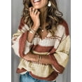 thumbnail image 2 of Womens Sweaters Long Sleeve V Neck Striped Color Block Pullover Casual Loose Knitted Tops, 2 of 6