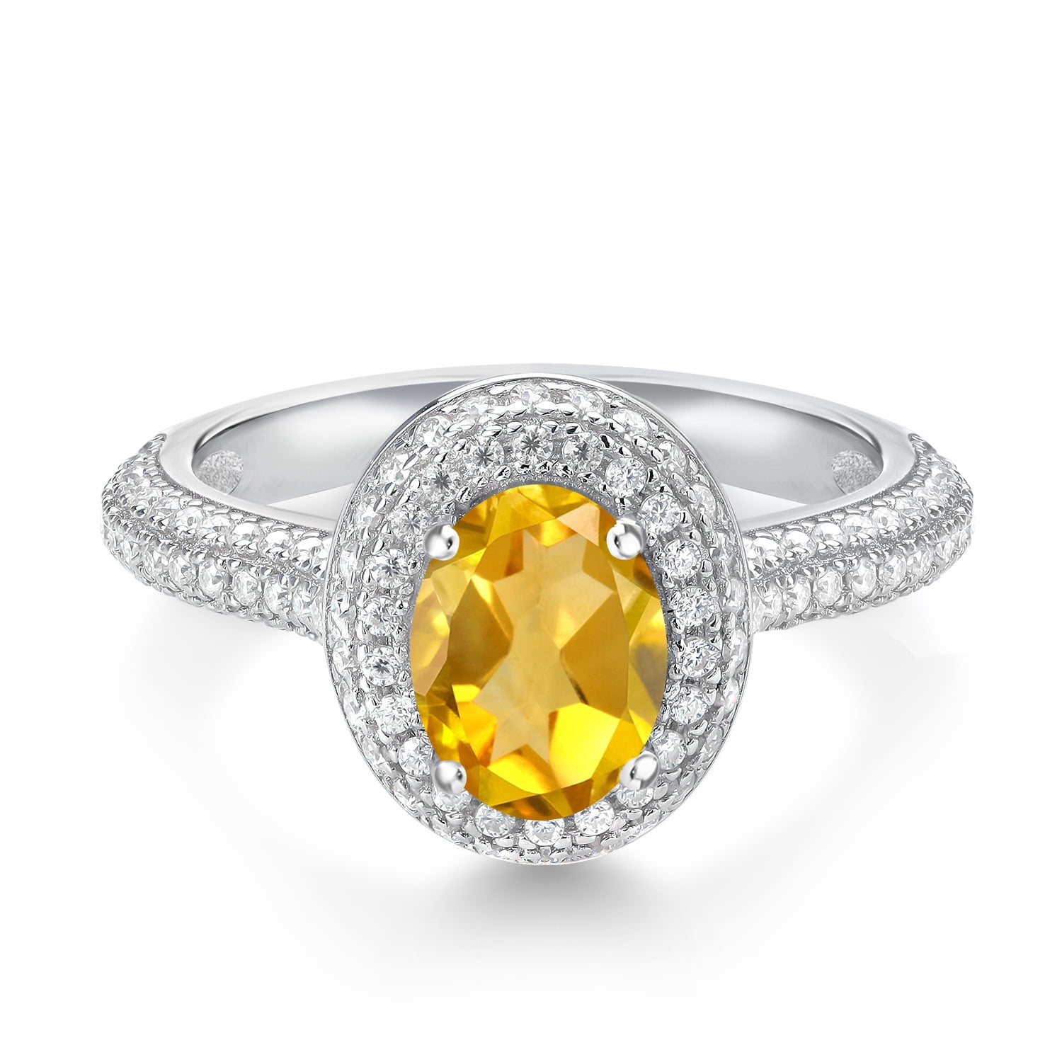 Gem Stone King 925 Sterling Silver Oval Yellow Citrine and White Moissanite Engagement Ring for Women (1.94 Cttw, Gemstone Birthstone, Available in Size 5, 6, 7, 8, 9)