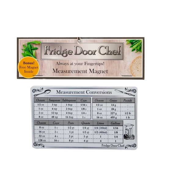 Fridge Door Chef Kitchen Measurement Conversion Magnet - Plus Bonus Recipe Magnet!