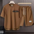 thumbnail image 2 of Sudaderas para hombre, camisetas cortas, conjuntos de chándal marrón, conjunto de pantalones cortos para hombre con alfabeto, tendencia 2024, camisetas y tops casuales, novedad, XL, 2 of 4