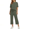 thumbnail image 5 of Feancey Women's 2 Piece Lounge Set Fashion Travel Outfits Dressy Trendy Vacation Tracksuit Summer Casual Wide Leg Capris Sets with Pockets Green M, 5 of 5