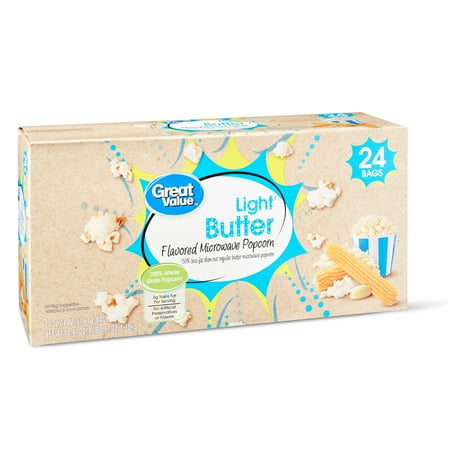 (2 pack) (2 pack) Great Value Flavored Microwave Popcorn, Light Butter, 2.03 Oz, 24 Ct