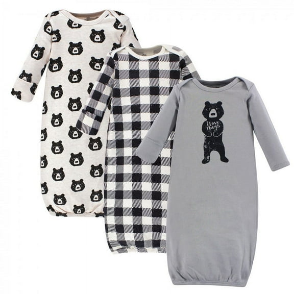 Yoga Sprout Baby Boy Cotton Long-Sleeve Gowns 3pk, Bear Hugs, 0-6 Months